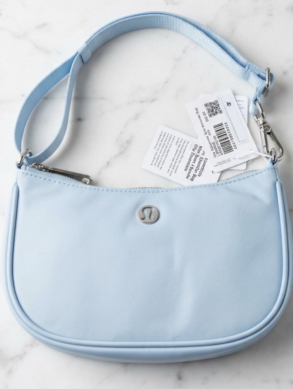 Lululemon City Essentials Mini Shoulder bag in Foam Cloud Blue Silver hardware
